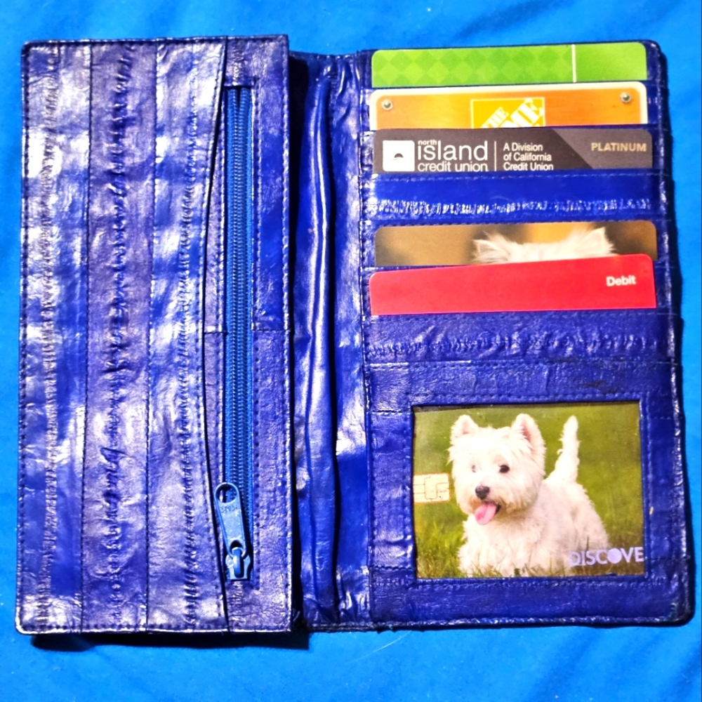 EUC Vibrant Blue Eelskin Embossed Wallet